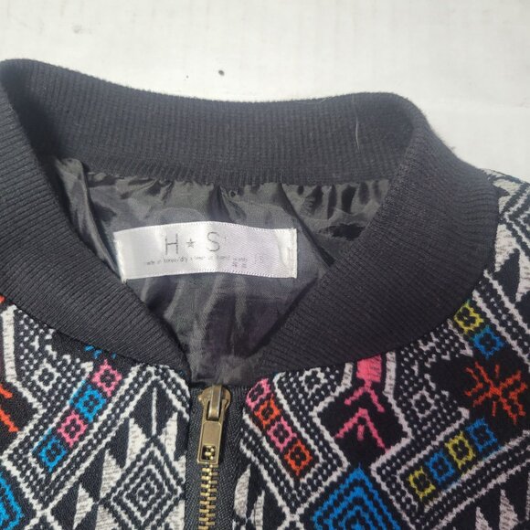 H+S Multicolor Geometric Pattern Ribbed Collar Cuffs & Hem Bomber Jacket Size S - Picture 3 of 8